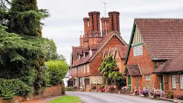 Historical houses on a road in surrey